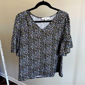 Loft Mixed Media Floral Short Sleeve Top